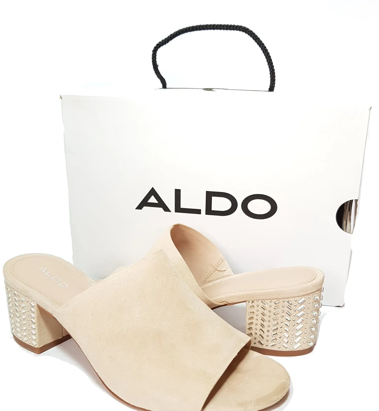 ALDO EDAREMMA Beige Suede Peep Toe Mules | Gently Used |