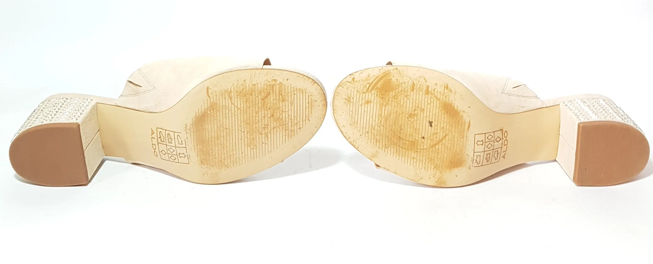 ALDO EDAREMMA Beige Suede Peep Toe Mules | Gently Used |
