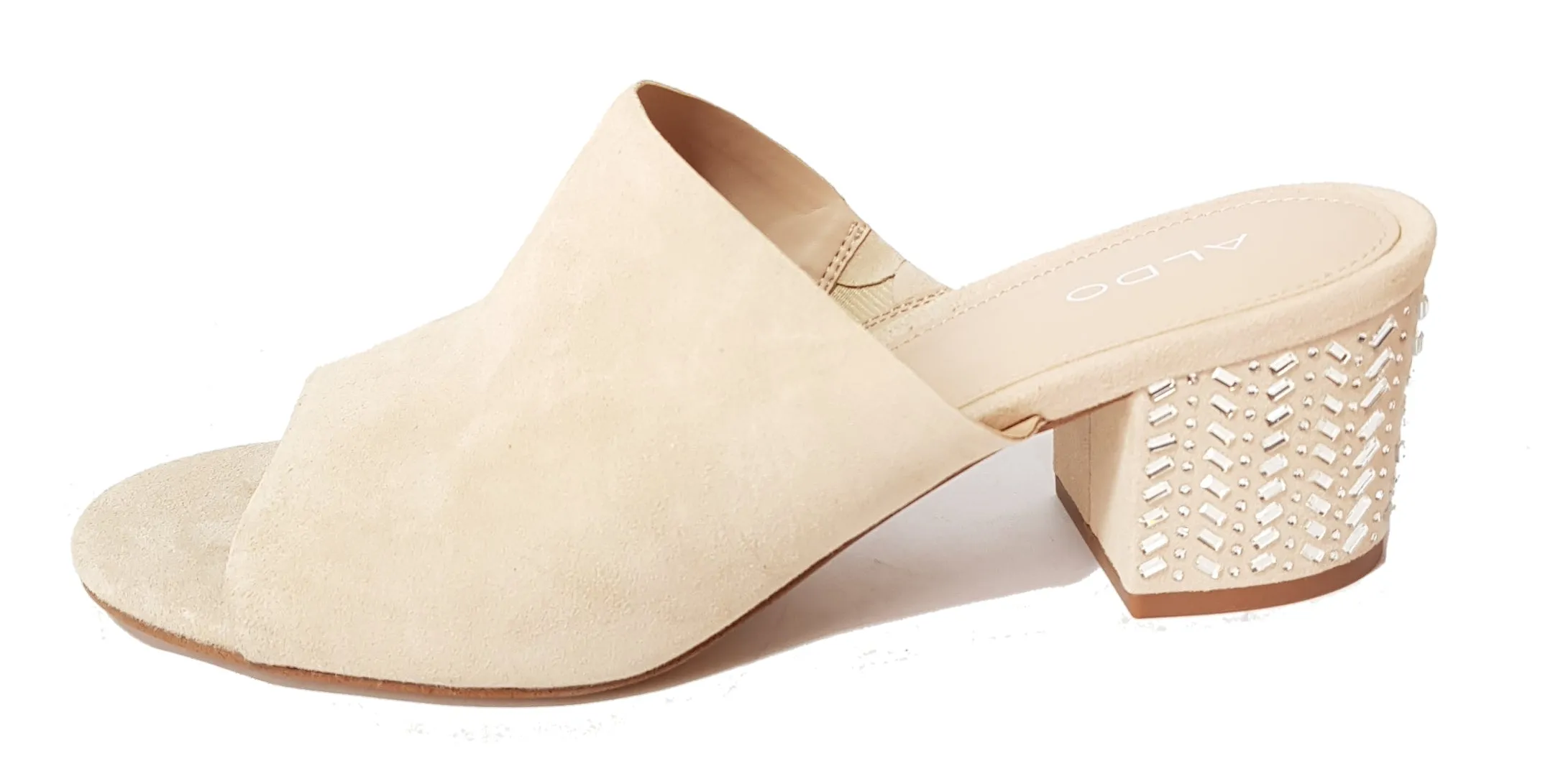 ALDO EDAREMMA Beige Suede Peep Toe Mules | Gently Used |