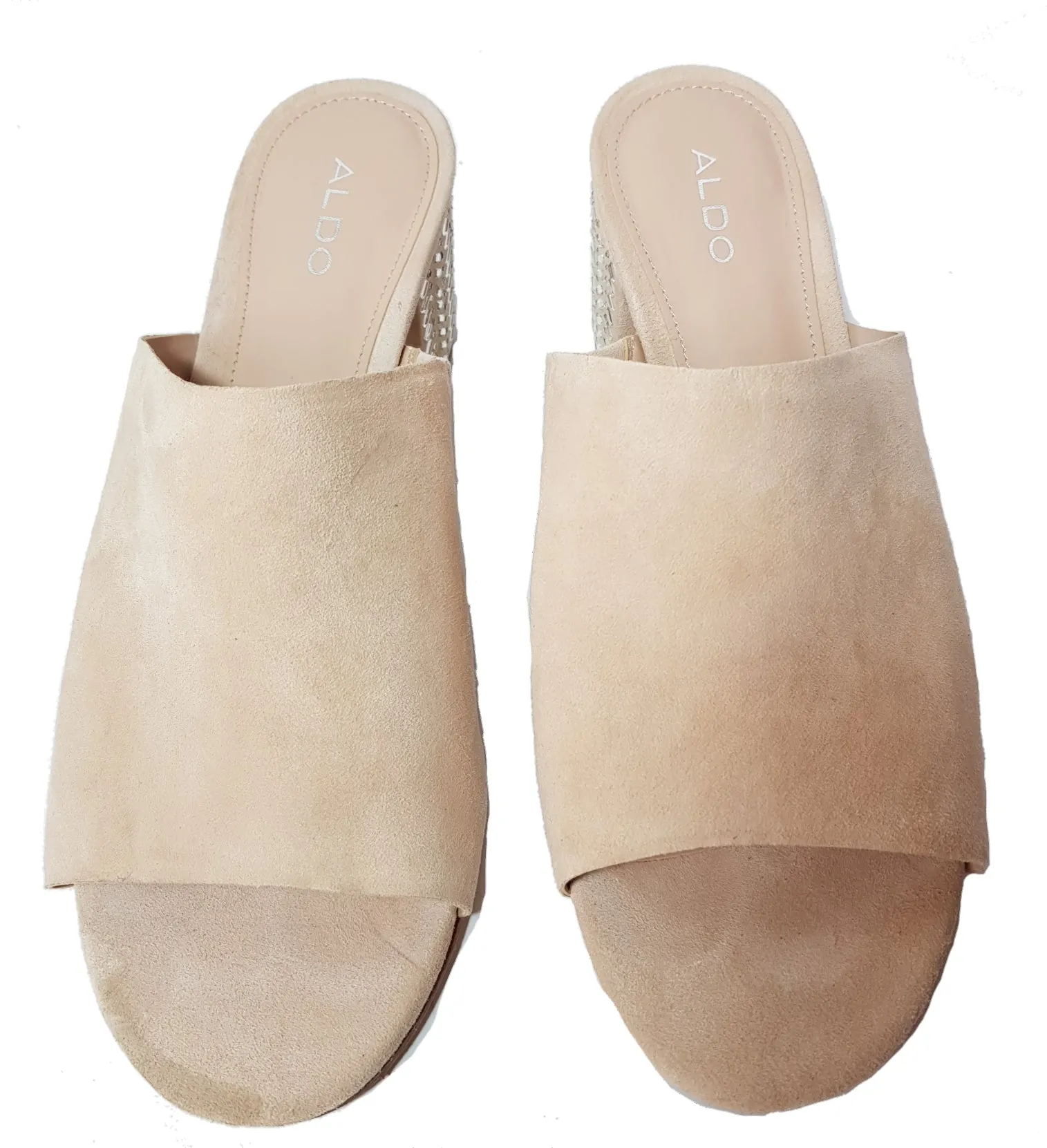 ALDO EDAREMMA Beige Suede Peep Toe Mules | Gently Used |