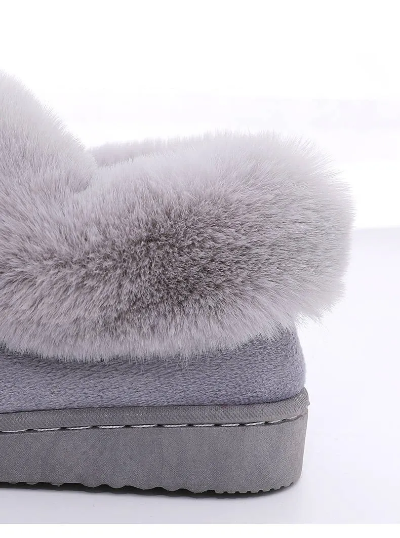 Autumn Winter Women's Cotton Cute Cartoon Rabbit Fur Plush House Slippers