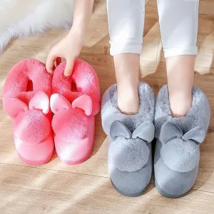 Autumn Winter Women's Cotton Cute Cartoon Rabbit Fur Plush House Slippers