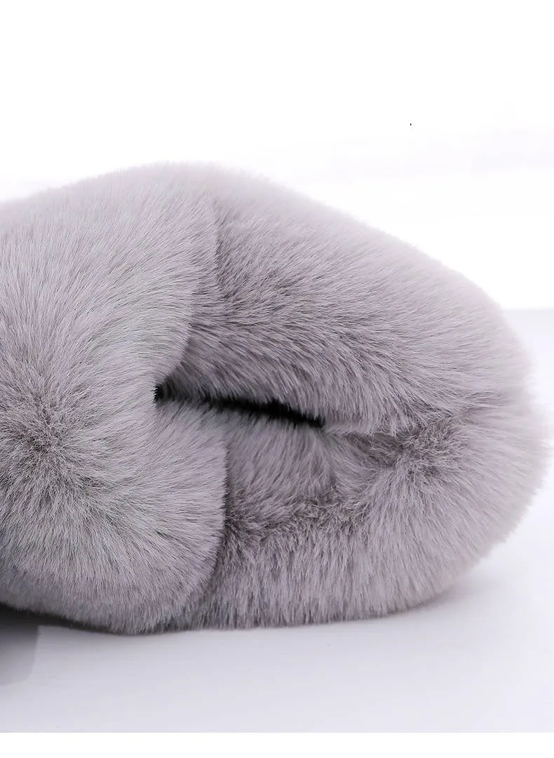 Autumn Winter Women's Cotton Cute Cartoon Rabbit Fur Plush House Slippers
