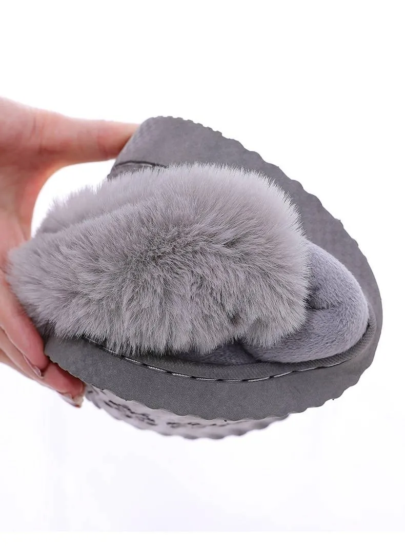 Autumn Winter Women's Cotton Cute Cartoon Rabbit Fur Plush House Slippers