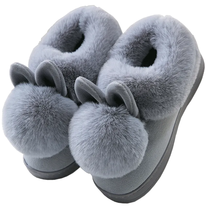 Autumn Winter Women's Cotton Cute Cartoon Rabbit Fur Plush House Slippers