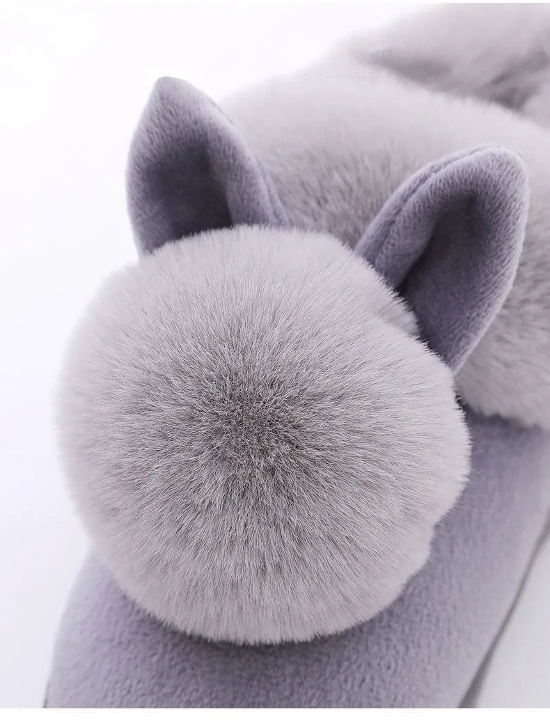 Autumn Winter Women's Cotton Cute Cartoon Rabbit Fur Plush House Slippers