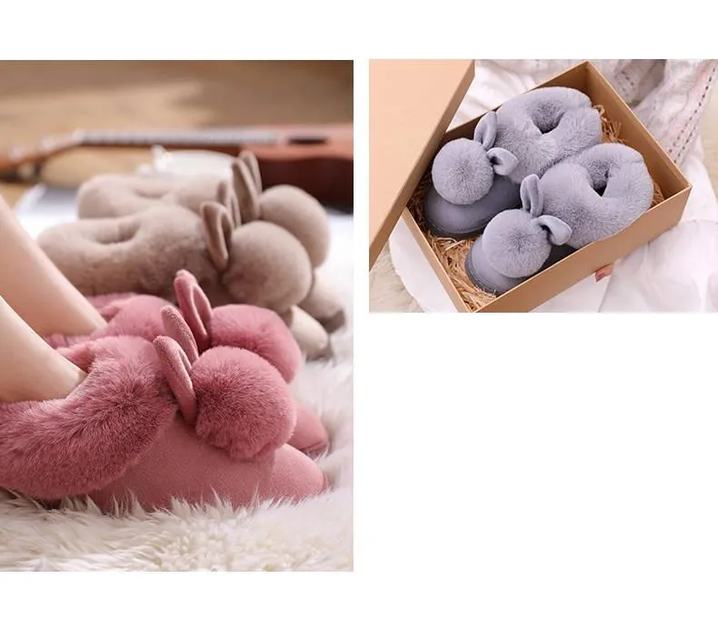 Autumn Winter Women's Cotton Cute Cartoon Rabbit Fur Plush House Slippers