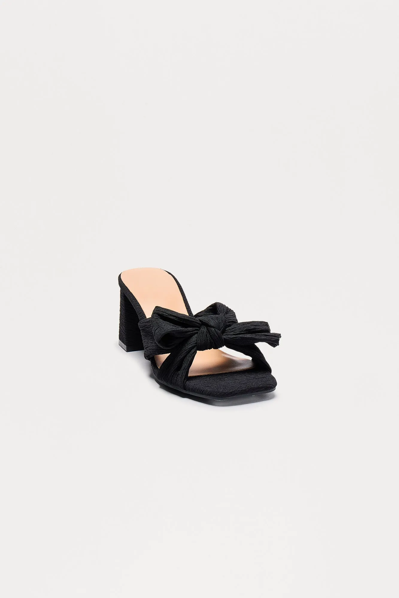 Baize Bow Block Heel Mules - Black