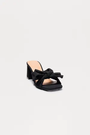 Baize Bow Block Heel Mules - Black