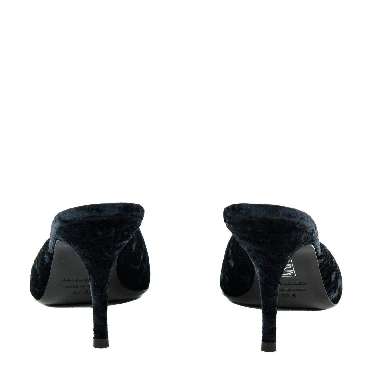 Balenciaga Black Crushed Velvet Crystal Embellished BB Knife Mules Size US 7.5 | EU 37.5