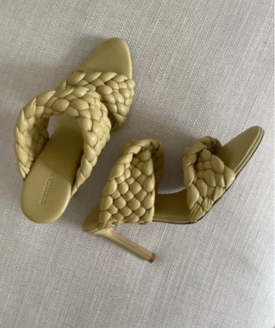 BOTTEGA VENETA Sand/Yellow Intrecciato quilted leather mules EU 38 UK 5