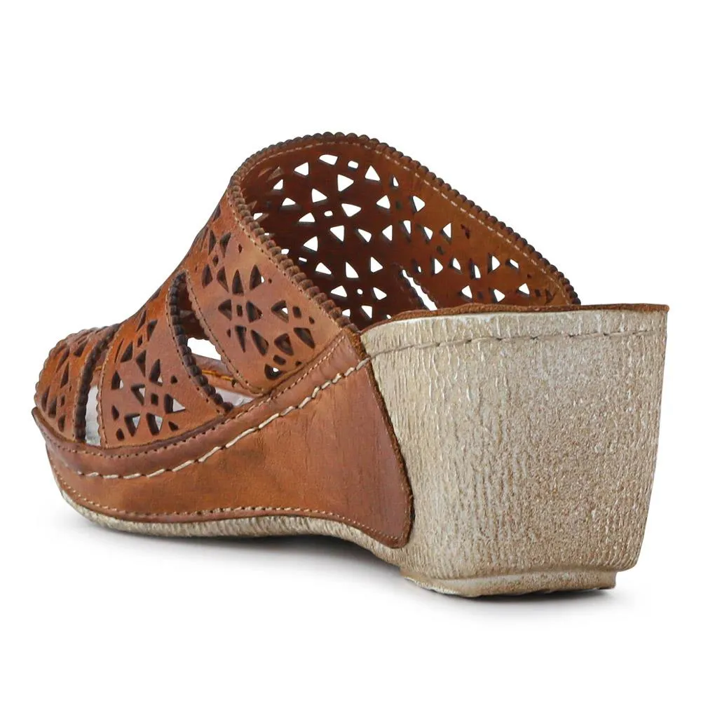 Breathable Leather Wedged Mules - KARY41000 / 327 476