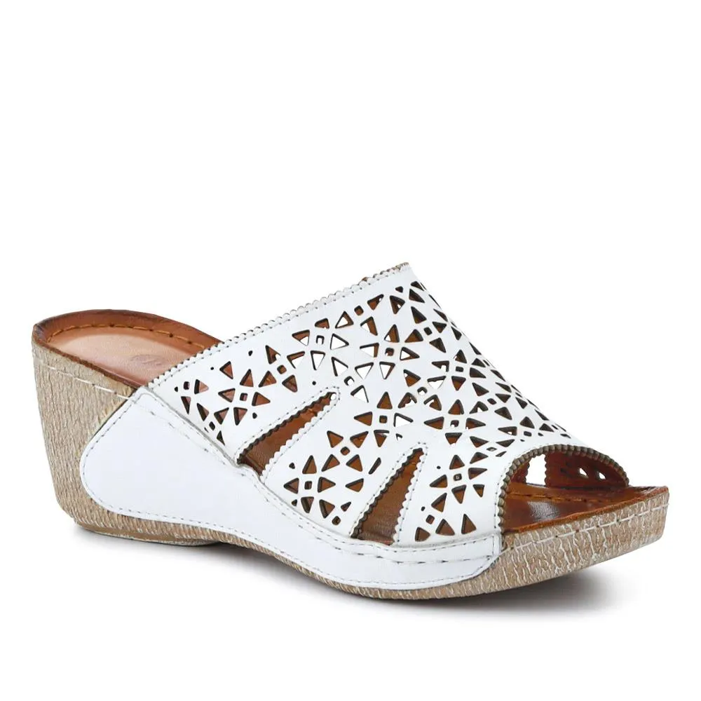 Breathable Leather Wedged Mules - KARY41000 / 327 476