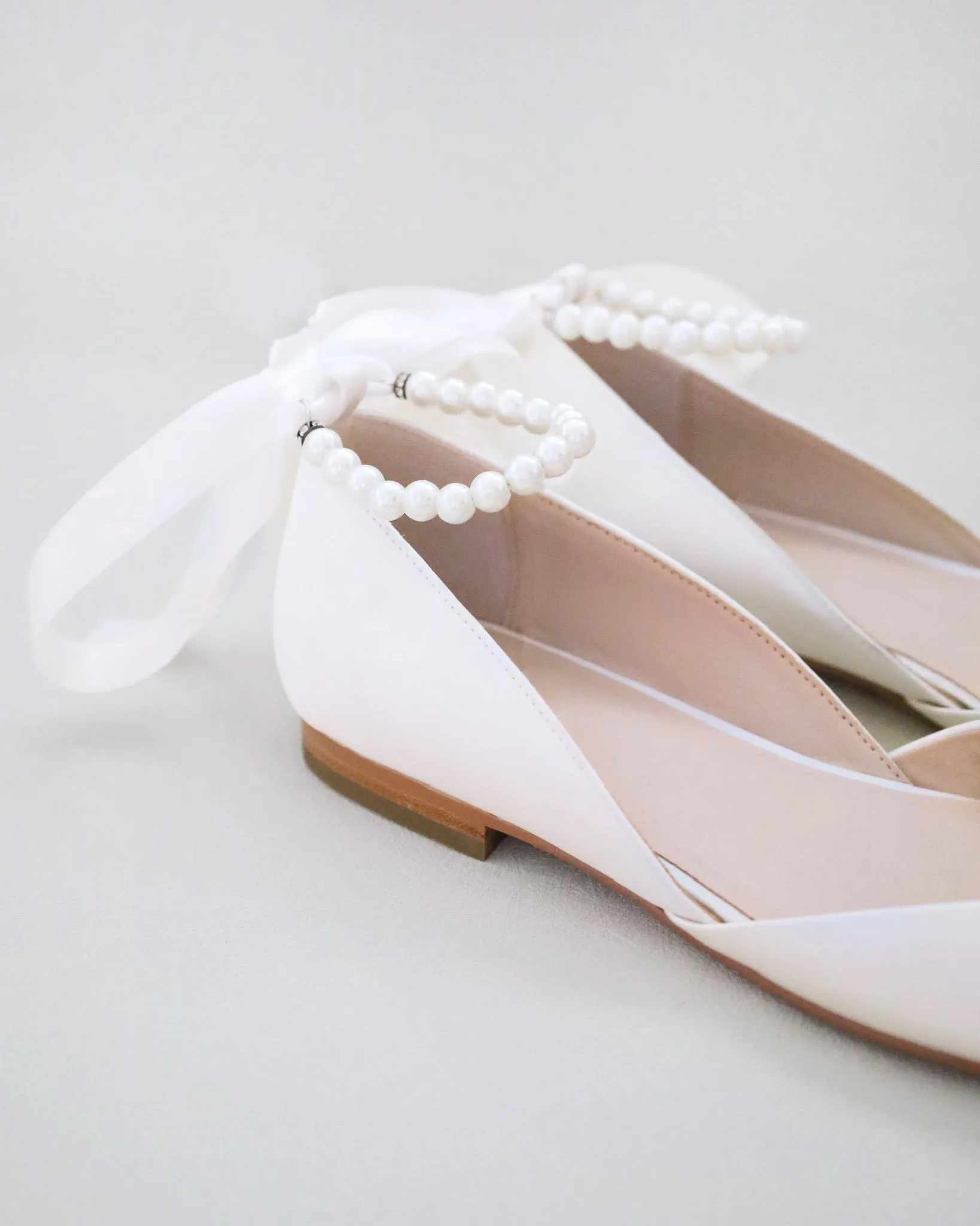 Bridal Round Toe Flat with All Pearls Ankle Strap