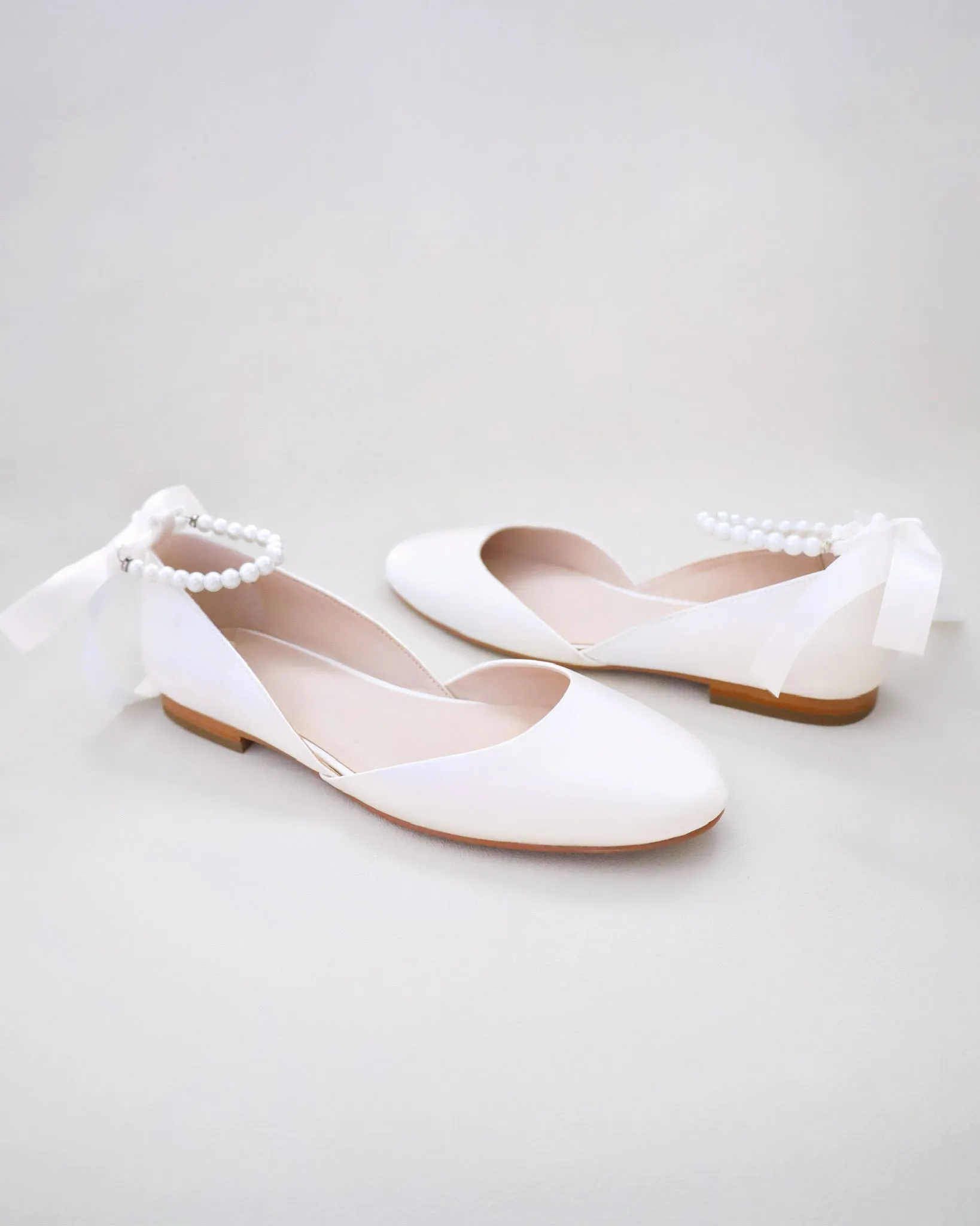 Bridal Round Toe Flat with All Pearls Ankle Strap