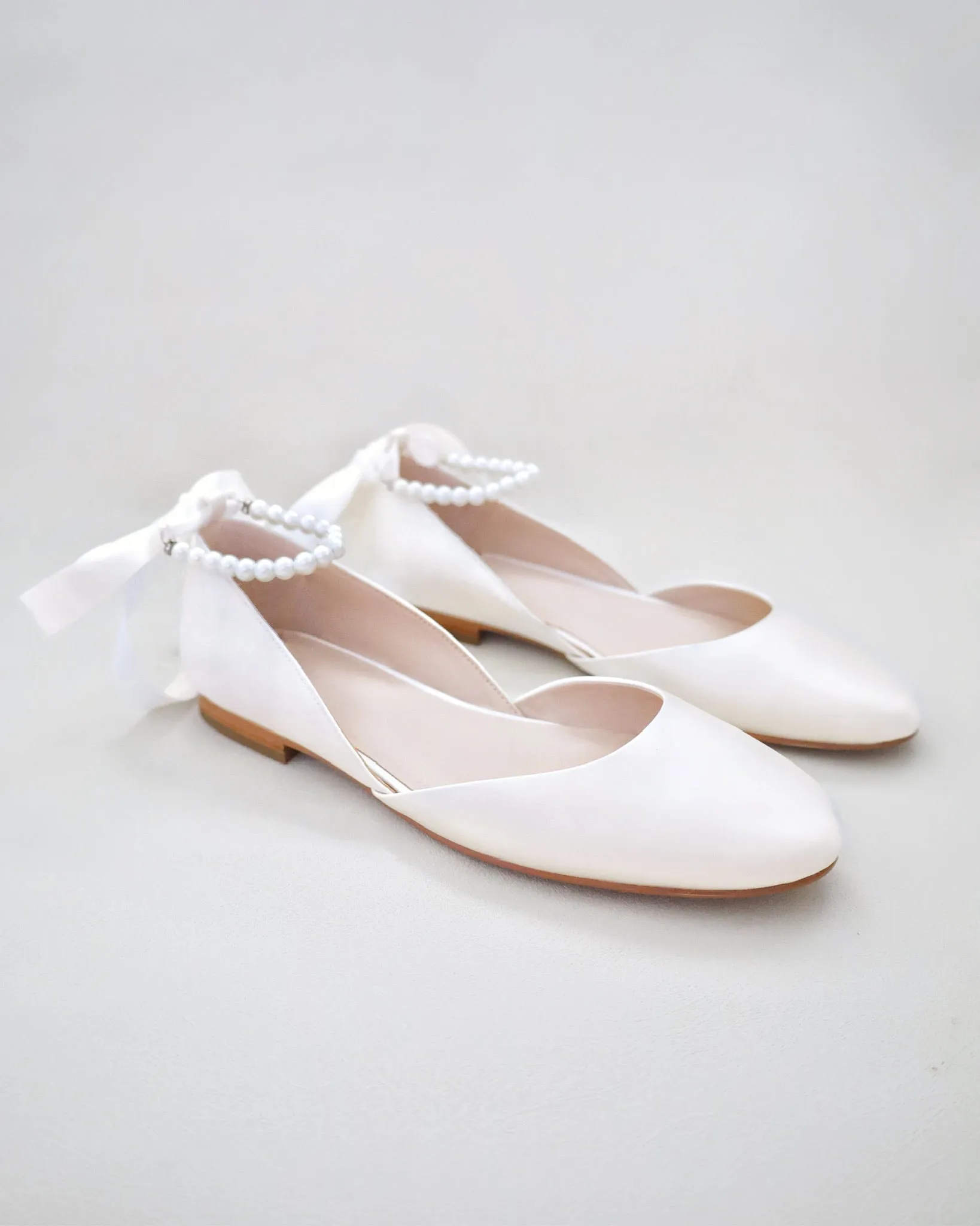 Bridal Round Toe Flat with All Pearls Ankle Strap
