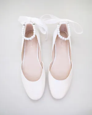 Bridal Round Toe Flat with All Pearls Ankle Strap