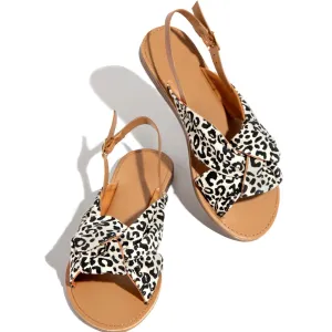 Chicvane Bow Straps Leopard Print Open Toe Women Flat Sandals