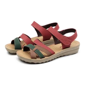 Chicvane Color Block Velcro Closure Hollow Out Wedge Sandals