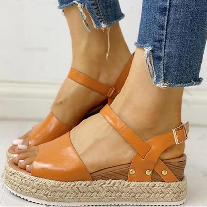 Chicvane Open Toe Espadrille Shoes with Buckle Wedge Sandals