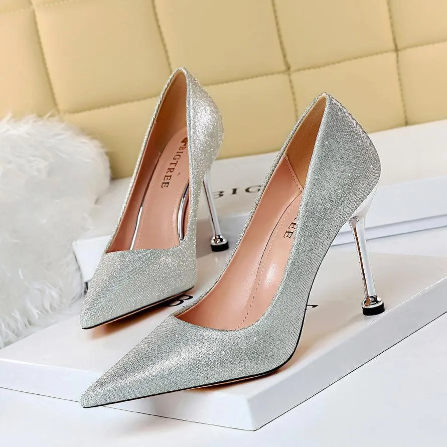 Chicvane Womens Shine Pointed Toe Stiletto Heel Party Bridal Pumps