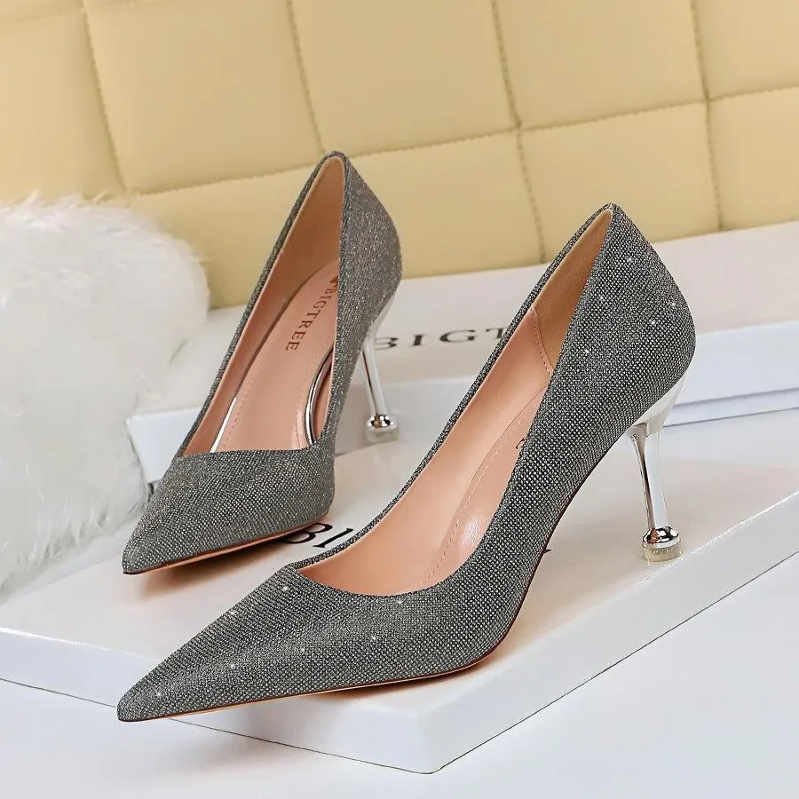 Chicvane Womens Shine Pointed Toe Stiletto Heel Party Bridal Pumps