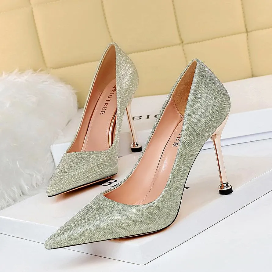 Chicvane Womens Shine Pointed Toe Stiletto Heel Party Bridal Pumps