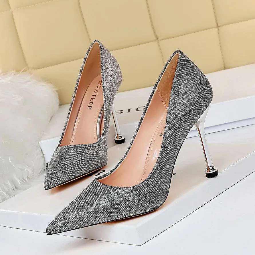 Chicvane Womens Shine Pointed Toe Stiletto Heel Party Bridal Pumps