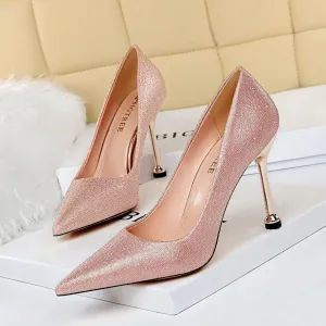 Chicvane Womens Shine Pointed Toe Stiletto Heel Party Bridal Pumps