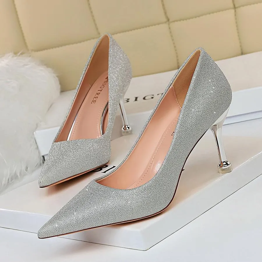 Chicvane Womens Shine Pointed Toe Stiletto Heel Party Bridal Pumps