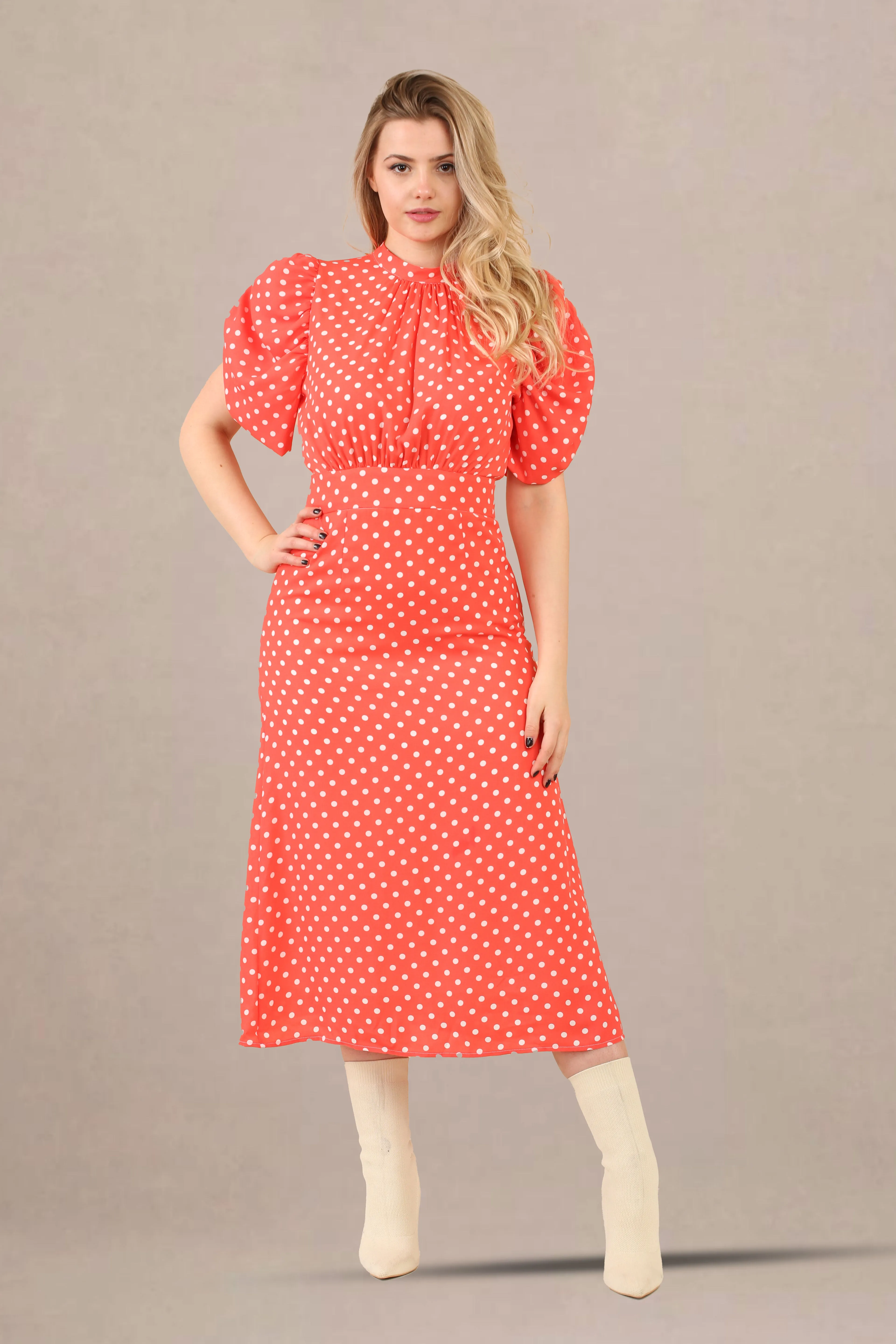 Classic Polka Dot Midi Dress