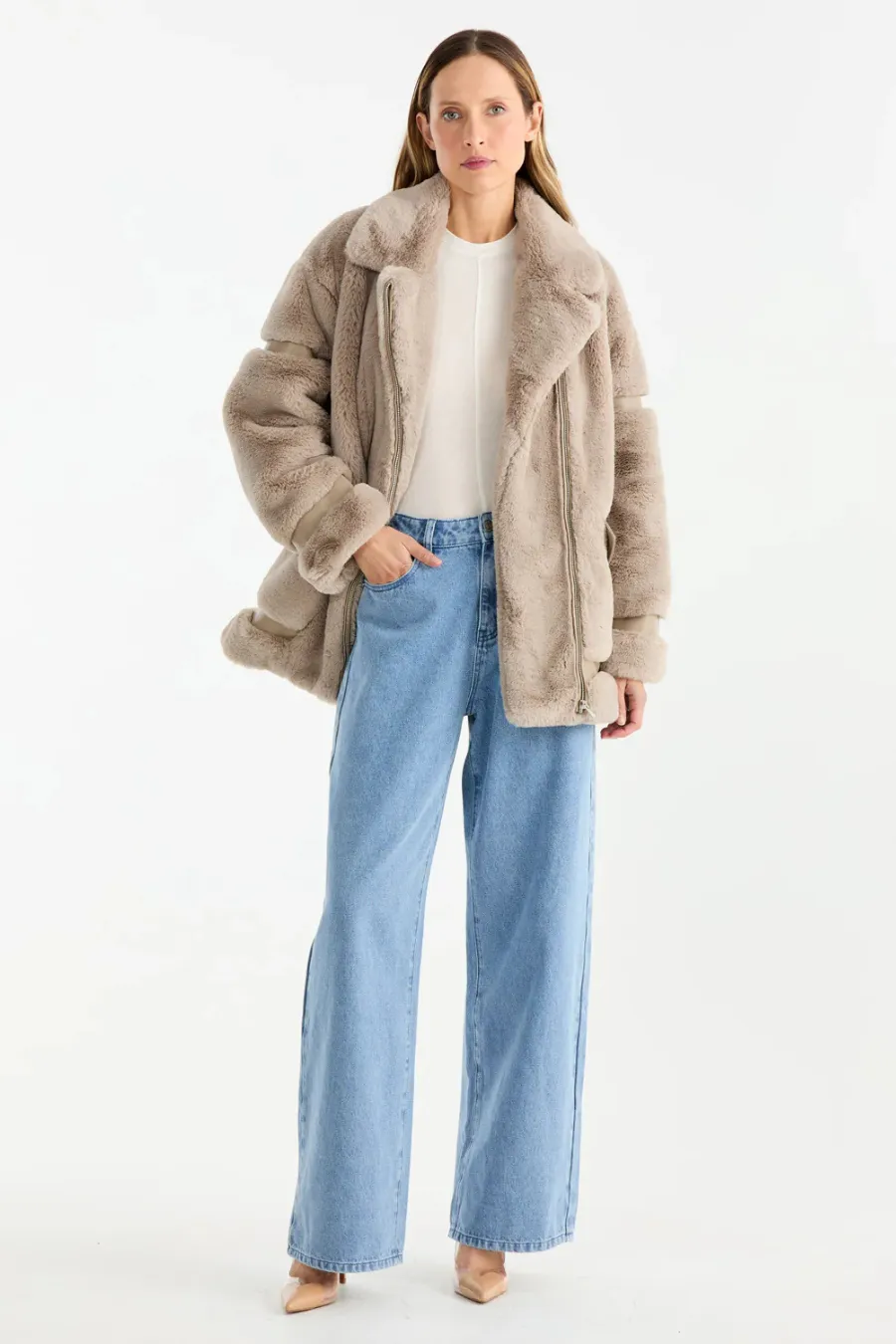 Clover Faux Fur Jacket Stone