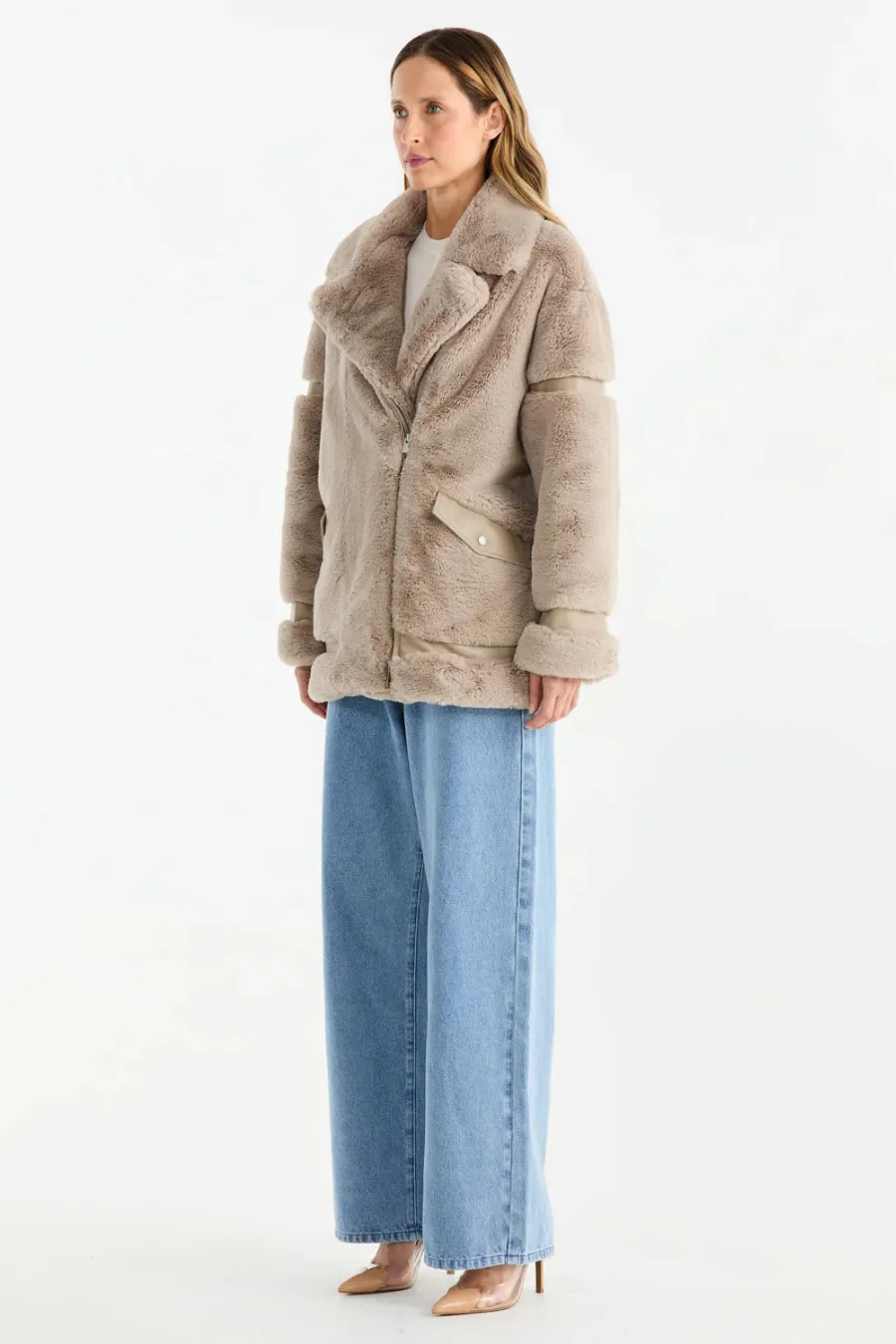 Clover Faux Fur Jacket Stone