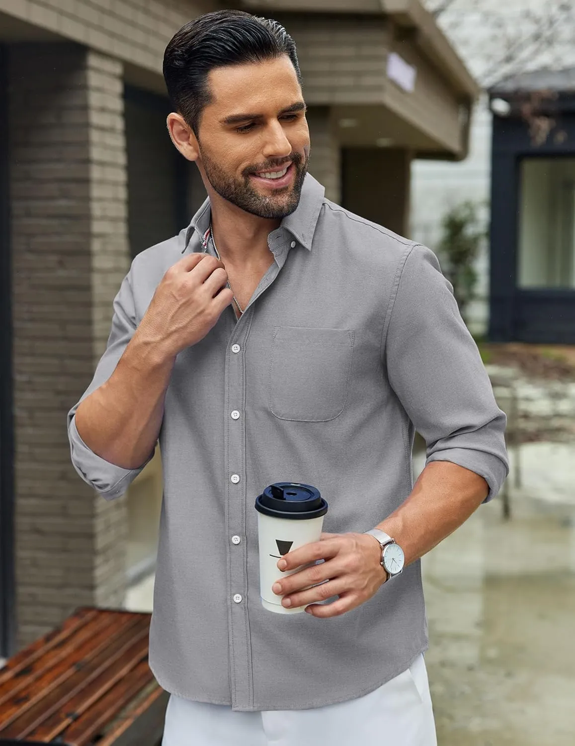COOFANDY Mens Long Sleeve Button Down Shirt Casual Untucked Shirts for Men Oxford Dress Shirts