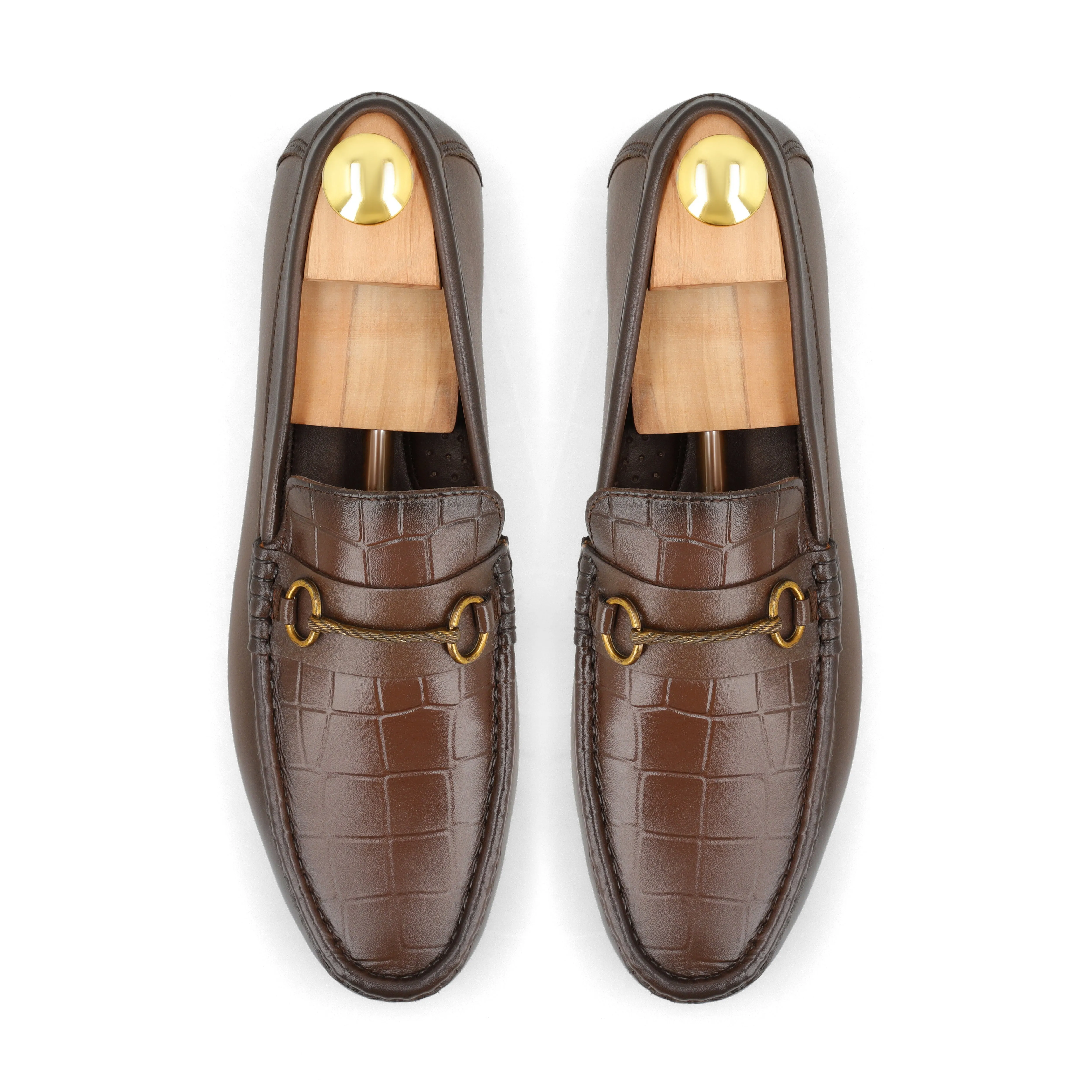 Crocodile Emboossed Buckled Moccasin - Brown