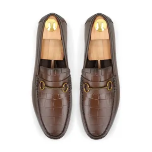Crocodile Emboossed Buckled Moccasin - Brown