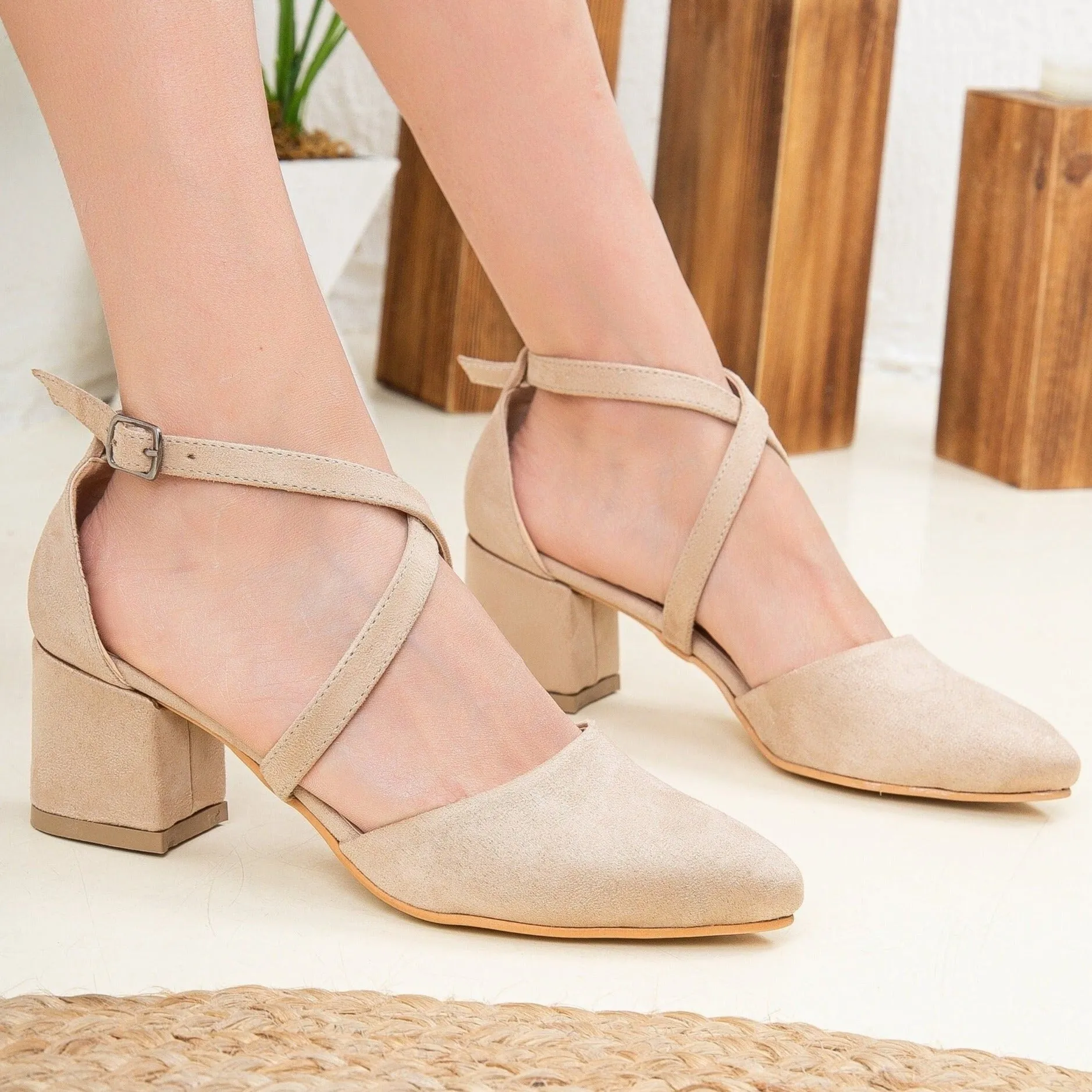 Dolly - Beige Suede Heels