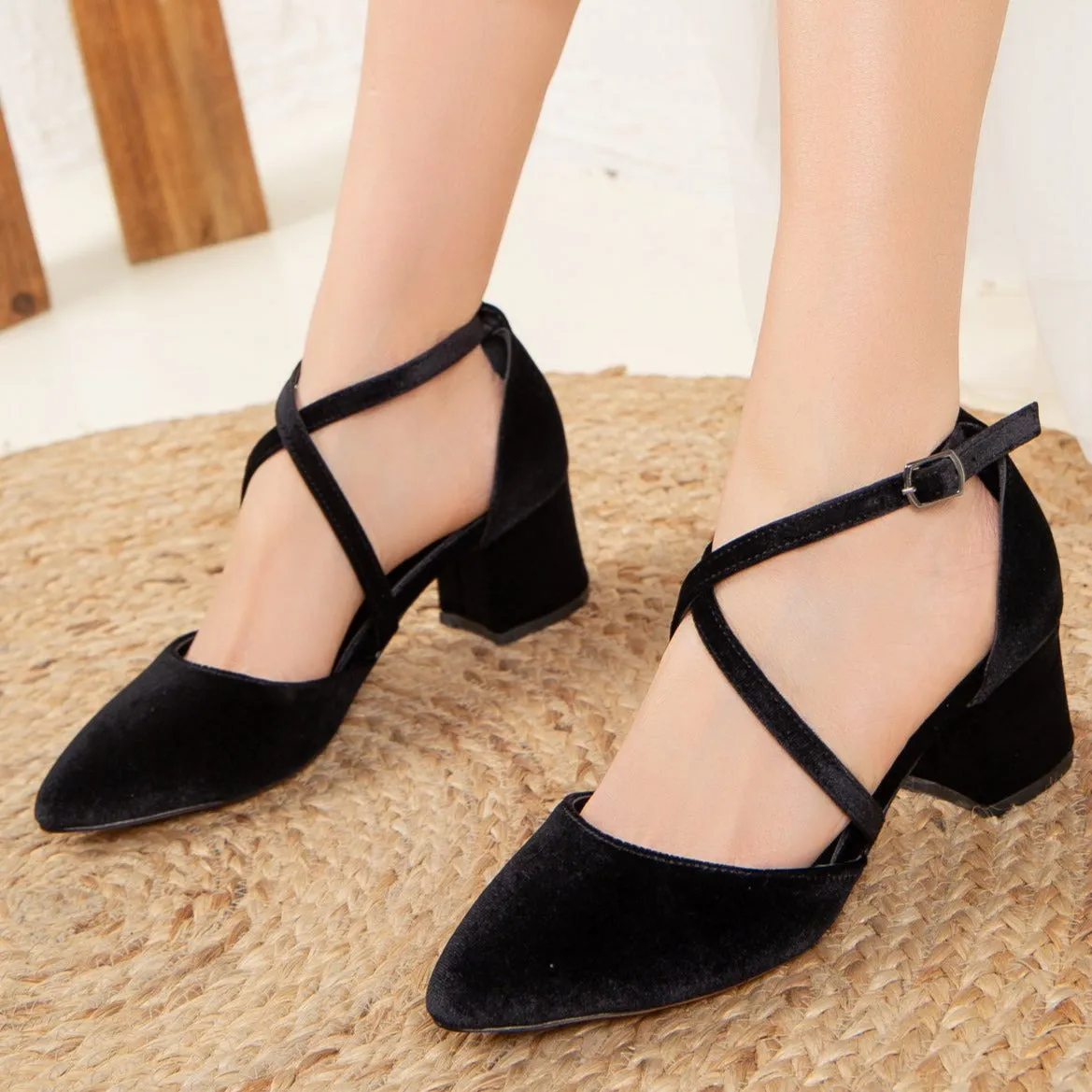 Dolly - Black Velvet Heels