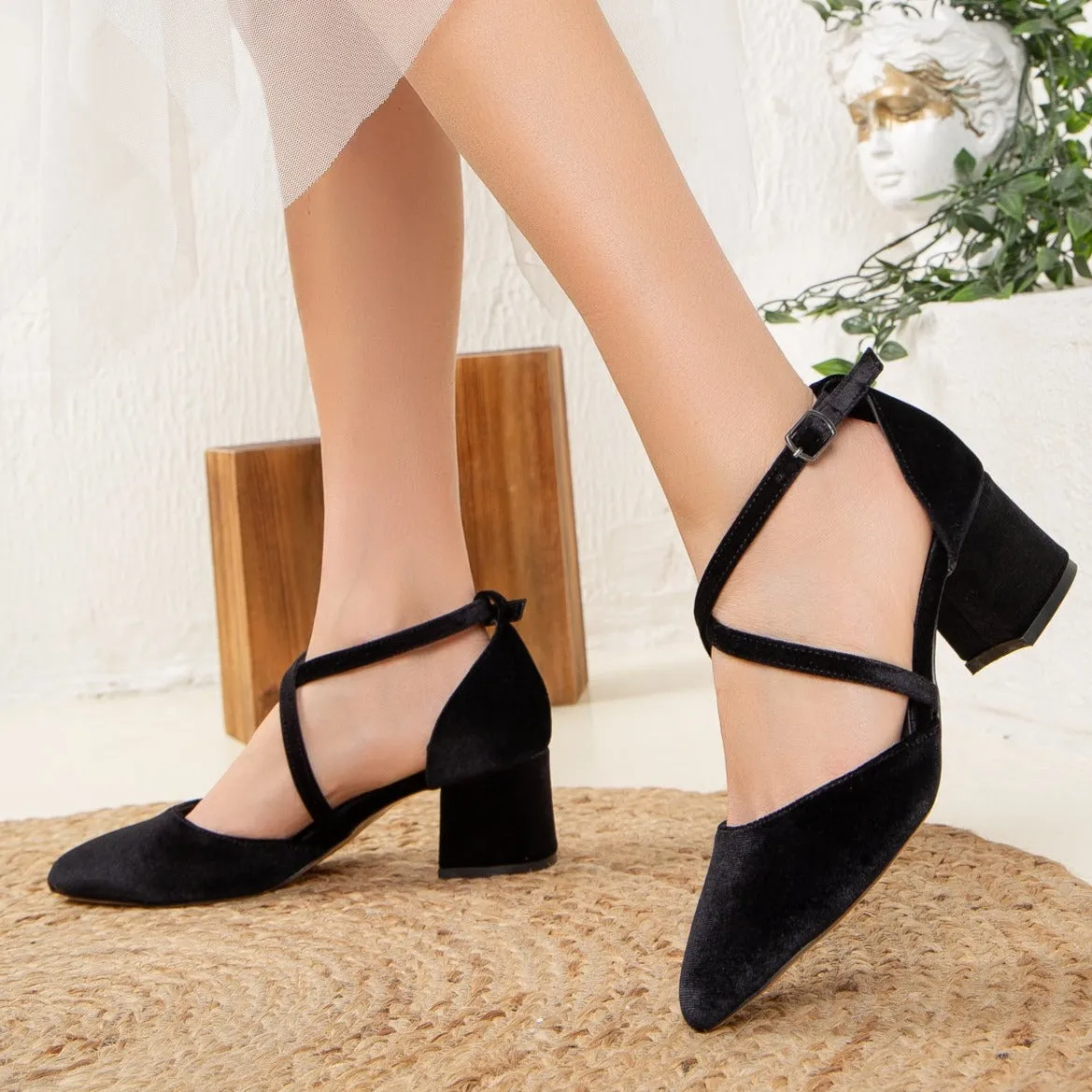 Dolly - Black Velvet Heels