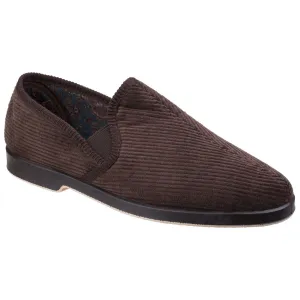 GBS Twin Gusset Men’s Slipper – Comfortable Traditional Corduroy Slippers with Sturdy Outdoor Sole for Easy Wear and Extra Fit