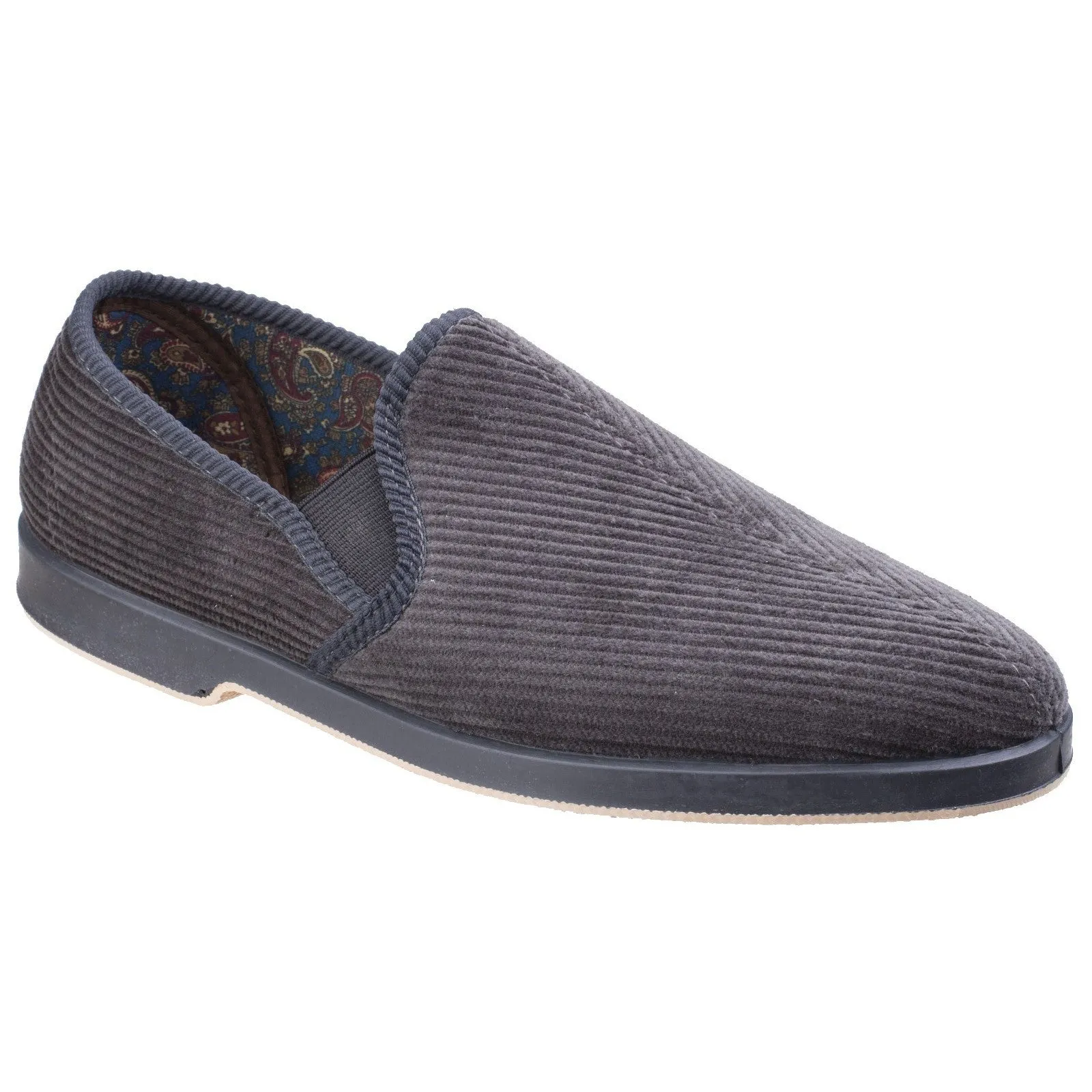 GBS Twin Gusset Men’s Slipper – Comfortable Traditional Corduroy Slippers with Sturdy Outdoor Sole for Easy Wear and Extra Fit