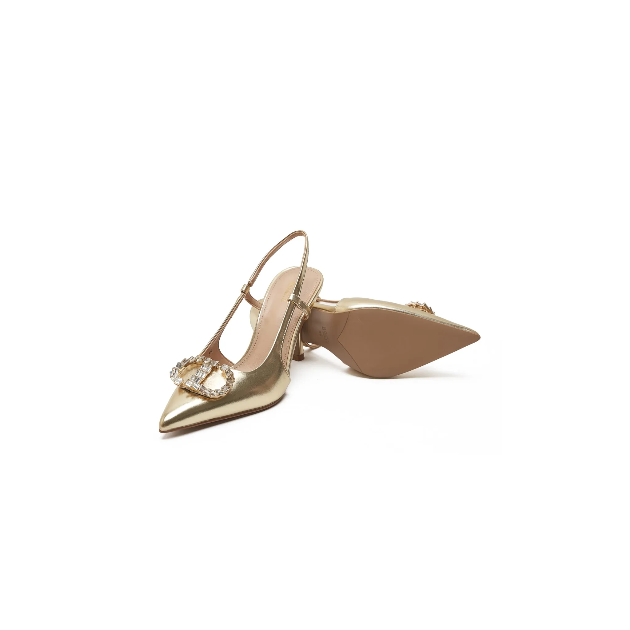 Gold Pointed Toe Slingback Heels