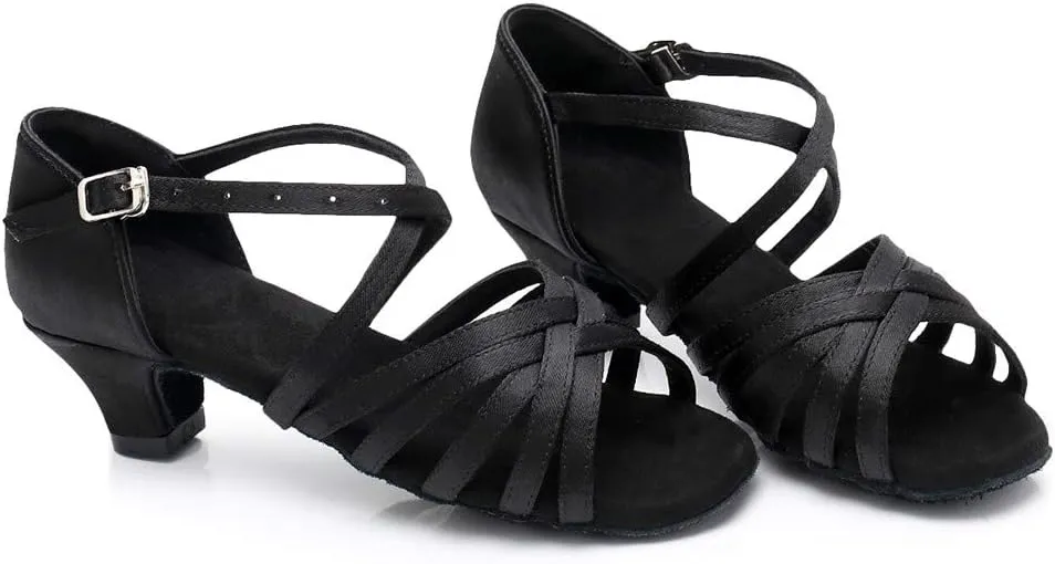Latin Dance Shoes for Woman Glitter Party Shoes Ballroom Dancing Shoe Professional Practice Sandals Low Block Heels