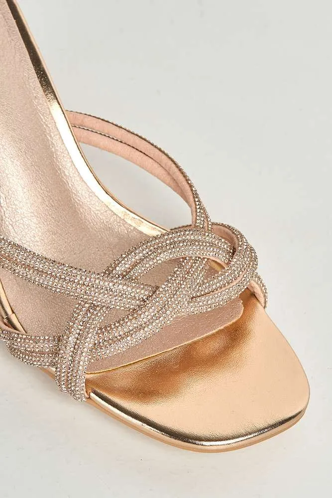 Lora Diamante Embellished Heeled Mules in Rose Gold