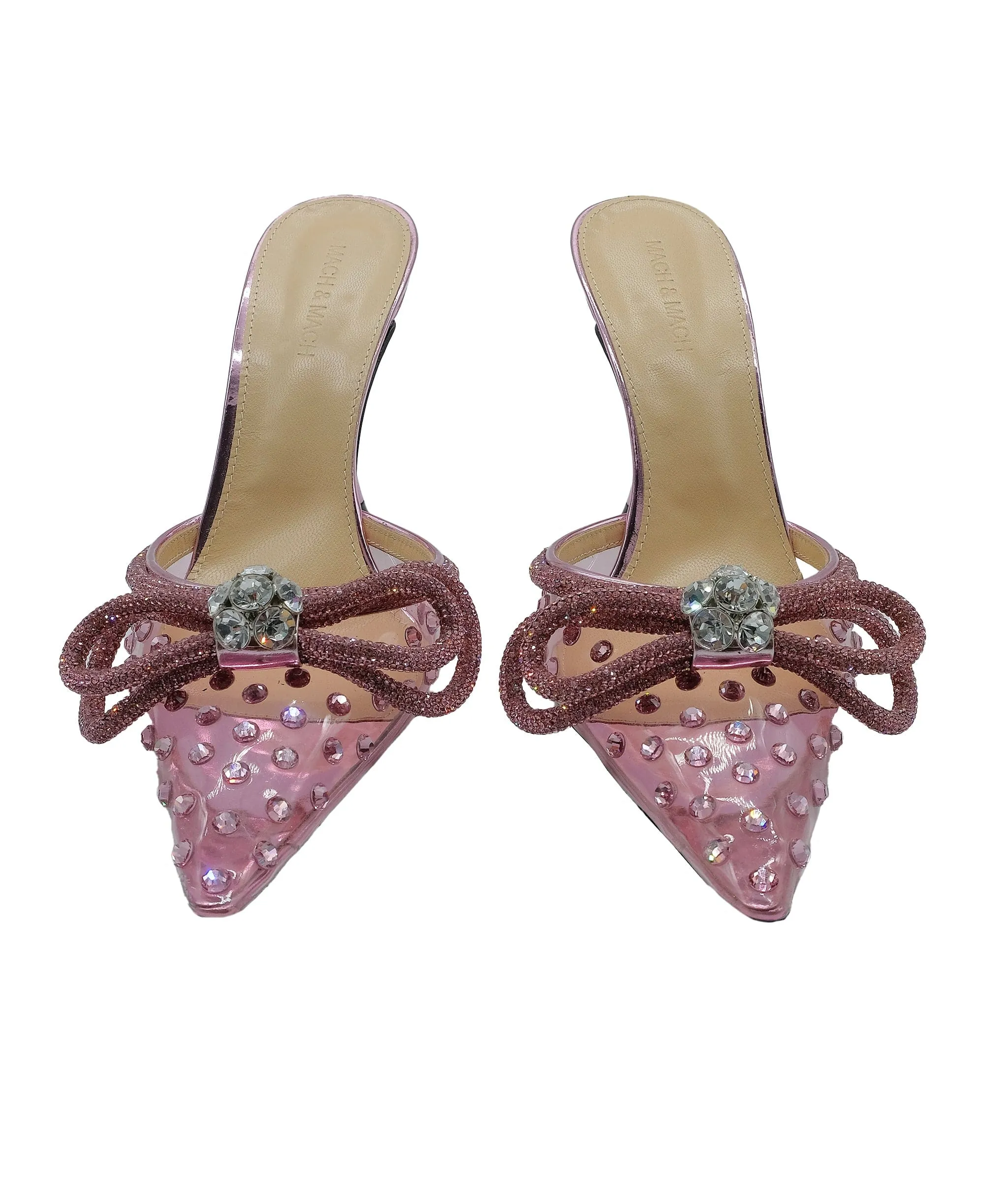 Mach & Mach Pink Double Bow Embellished PVC Mules  Size 41.5 RJC2897