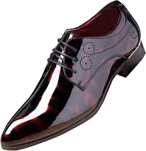 Men's Red Floral Patent Leather Oxford Dress Shoes