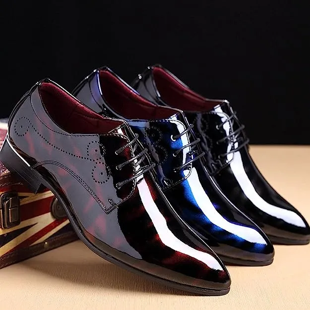 Men's Red Floral Patent Leather Oxford Dress Shoes