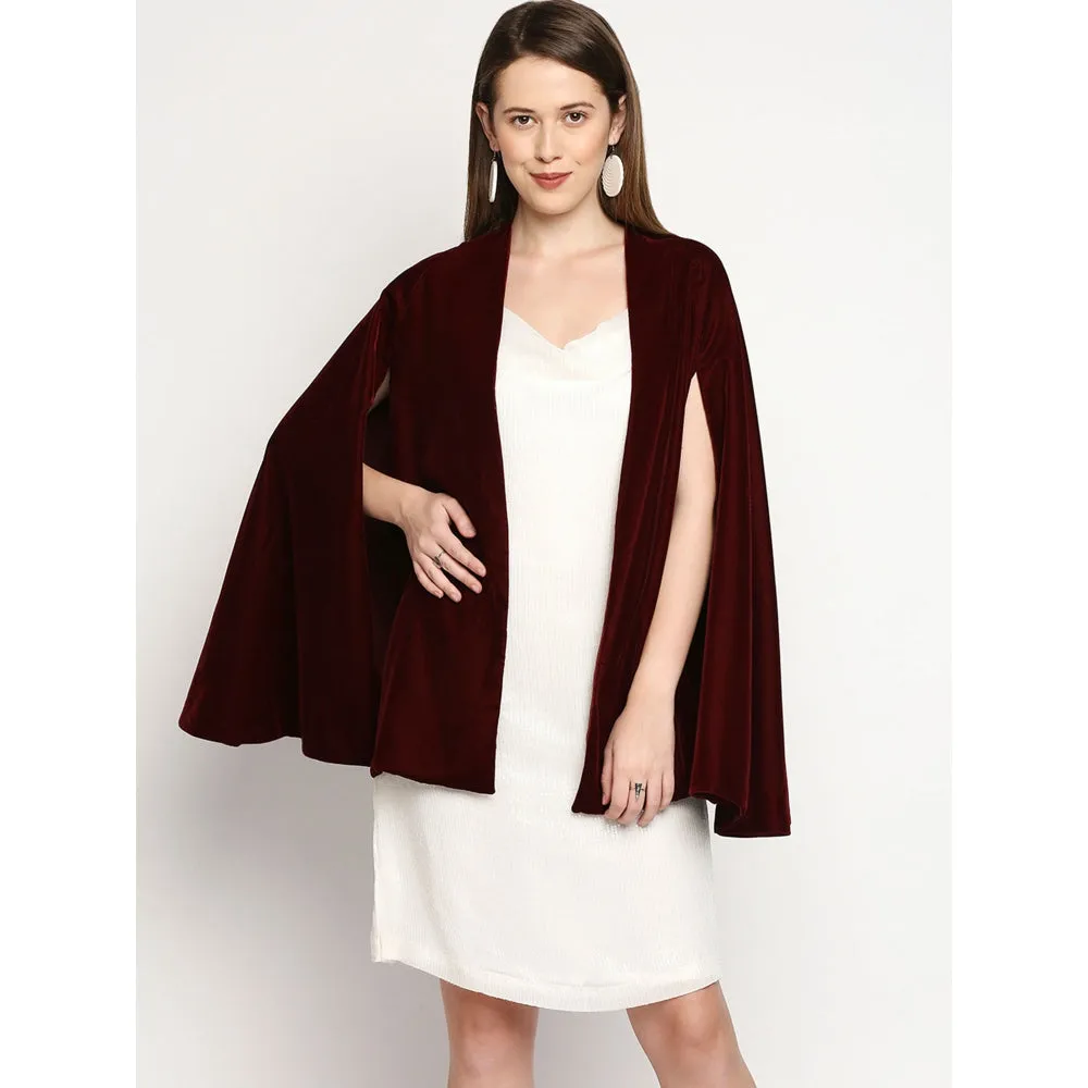 Monk & Mei Arzu-Sequin Dress And Cape-White And Maroon (Set Of 2)