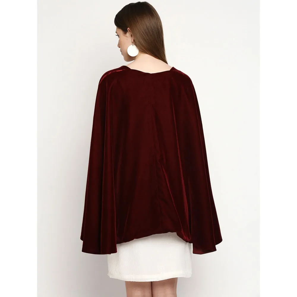 Monk & Mei Arzu-Sequin Dress And Cape-White And Maroon (Set Of 2)