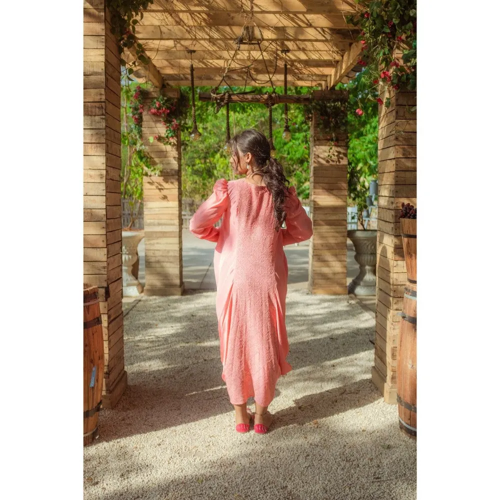 MONK & MEI Fatima Chikankari Cowl Maxi Dress Peach Melon